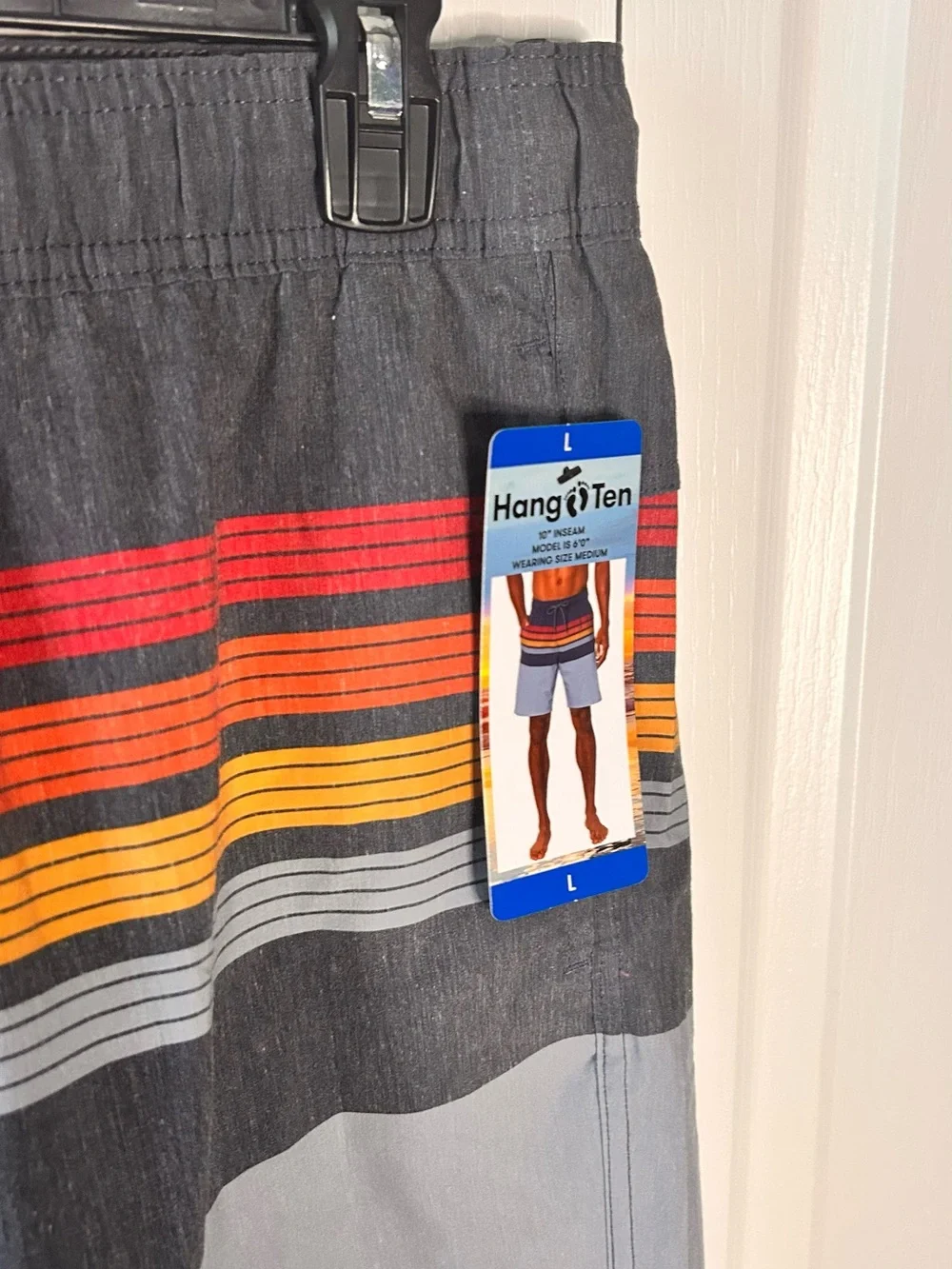 Hang Ten Mens Swim Trunks L Gray Board Shorts Beach Surf Pockets Lightweight NWT